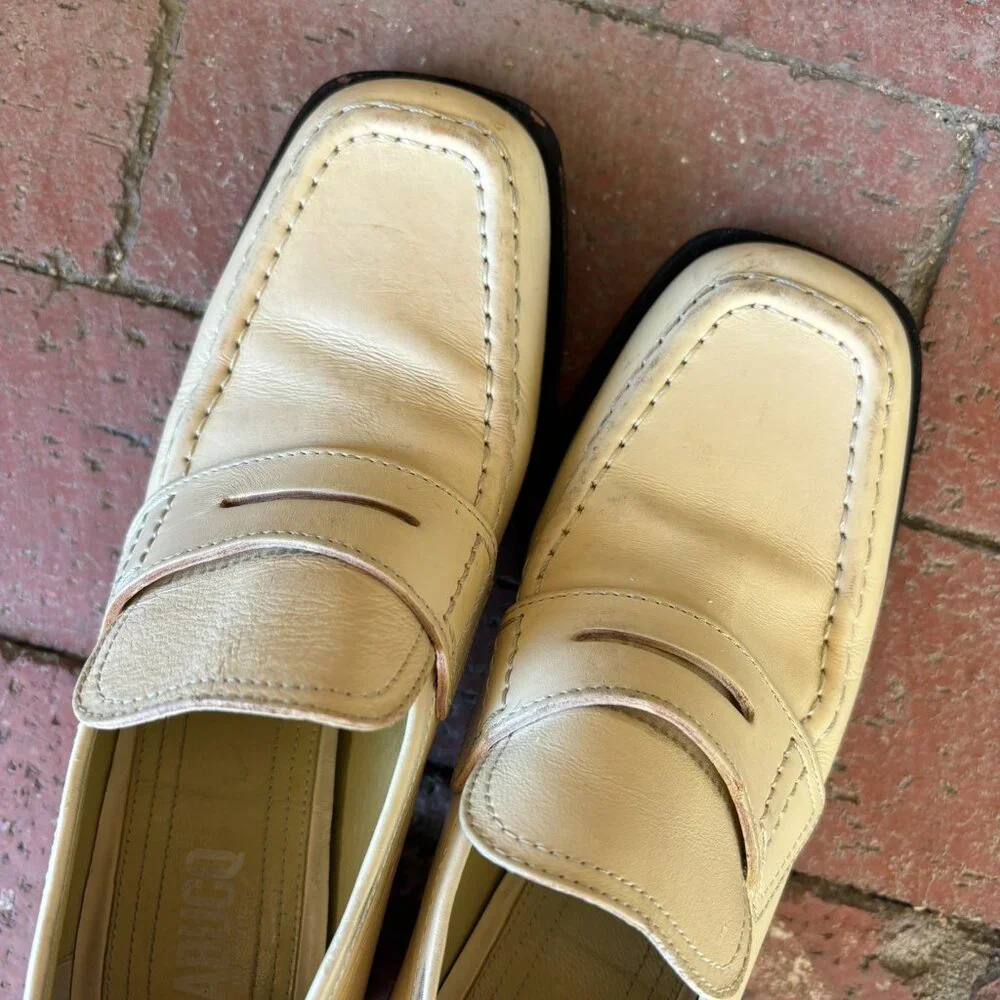 Labucq Cream Block Heel Loafer Platforms